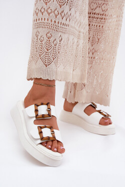 Eko Kožené Sandály Dámské Na Platformě S Přezkami Bílé Xanivia 39