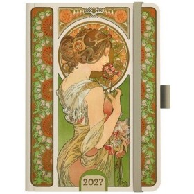 Týdenní diář A5 Alfons Mucha 2027 Zelený
