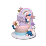 Dortisimo Zápich do dortu Růžovo-fialová pastelová duha s hvězdami a koulemi (26 ks)