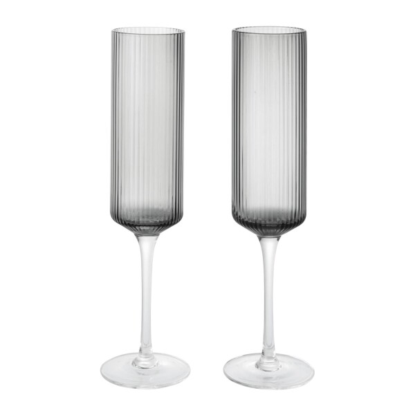 Ferm Living Sklenice Ripple Champagne Smoked Grey – set 2 ks, šedá barva, sklo, 150 ml