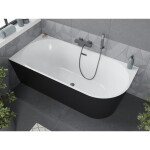 MEXEN/S - Mia volně stojící rohová vana levá 160 x 80, bílá/černá, sifon a přepad grafit metal 52691608075L-95