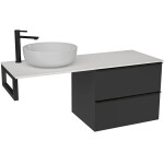 CERANO - Koupelnová skříňka Velora - černá matná, úchytka černá + deska pod umyvadlo z lit. mramoru Elanys - 12 mm + konzole černá - 160x54,2x46,5 CER-679392