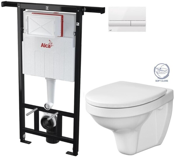 ALCA Předstěnový instalační systém s bílým tlačítkem M1710 + WC CERSANIT DELFI + SOFT SEDÁTKO AM102/1120 M1710 DE2