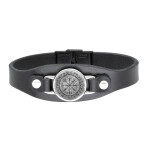 Pánský náramek Vegvisir - pravá kůže, chirurgická ocel, Černá 22 cm