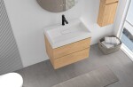 CERANO - Koupelnová skříňka Velora - dub medový, úchytka zlatá + umyvadlo z lit. mramoru s otvorem Vita - bílá lesklá - 70x63x46,5 CER-8050BD83881