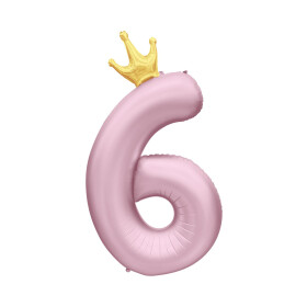 Balónek fóliový 82 cm světle růžový s korunkou číslo 6 - Albi