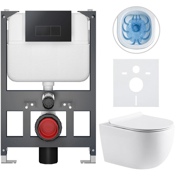 CERANO - Kompletní WC set Basic/Felci - bílá lesklá - WC tlačítko Modulo/Černá - závěsné - nízký modul - předstěnová instalace - 53x37 CER-8050BD86099