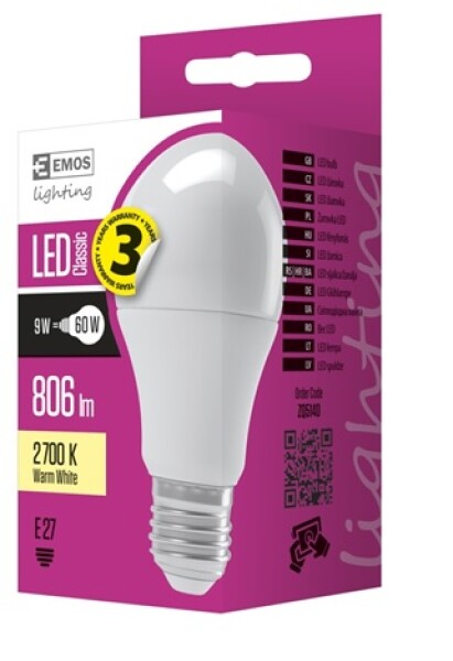 Emos Led žárovka Classic A60 9W E27 teplá bílá