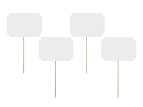 PartyDeco Bílé kartičky na špejli (4 ks)