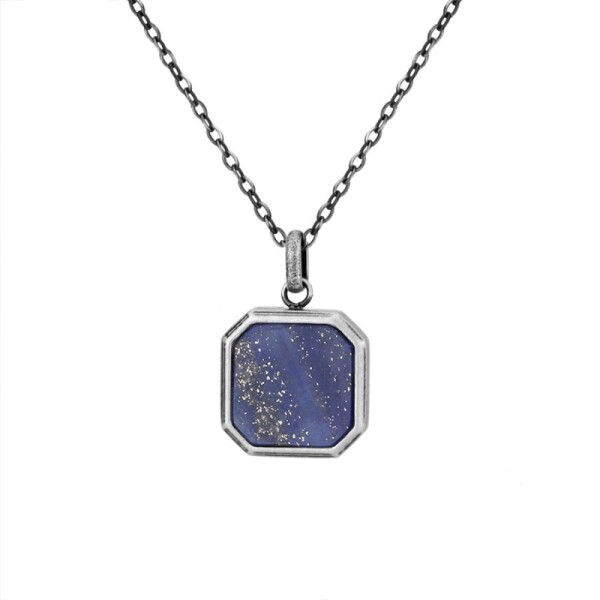Pánský náhrdelník s modrým Lapis Lazuli Antonio - chirurgická ocel, Modrá 60 cm