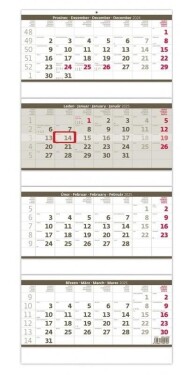 Kalendář nástěnný 2025 Čtyřměsíční skládaný šedý