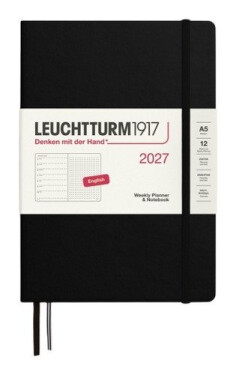 Týdenní plánovač & Zápisník Black, tečkovaný Medium A5 2027, anglicky
