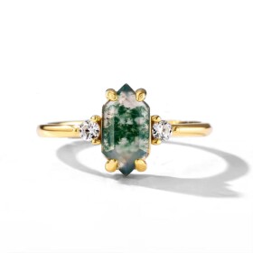 Luxusní stříbrný prsten MECHOVÝ ACHÁT - stříbro 925/1000, nastavitelná Zlatá