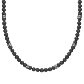 Pánský korálkový náhrdelník Miquel - lávový kámen, chirurgická ocel, Černá 55 cm