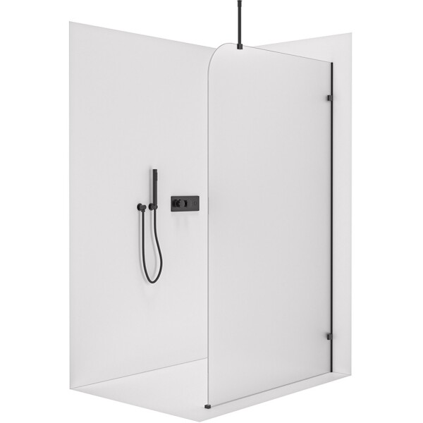 CERANO Sprchová zástěna Walk-in Orbis Top Round - Pravá - 8 mm - kulatá vzpěra - černá matná, mléčné sklo - 120x200 cm