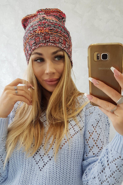 Fleecová čepice Klaudia K255 oranžová+červená UNI