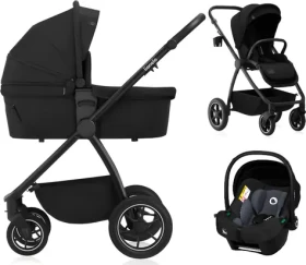 LIONELO Kočárek Meril 3v1 Black Onyx / Hluboký, sportovní kočárek a autosedačka / Terénní PU kola / Hliníkový rám (LO-MERIL 3IN1 BLACK ONYX)
