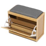 Botník, masiv bambus, přírodní odstín, šedá látka