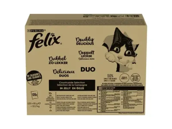 Purina Felix Fantastic Duo Mix 120x85 g / Kapsičky pro kočky / 4 příchutě (7613038576596)