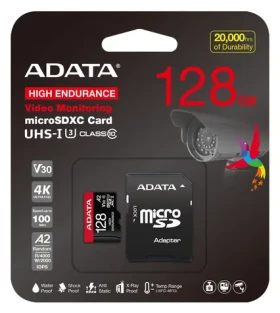 ADATA High Endurance / Micro SDXC karta / 128 GB / UHS-I U3 / Class 10 / čtení: 100 MB/s / zápis: 80 MB/s (AUSDX128GUI3V30SHA2-RA1)