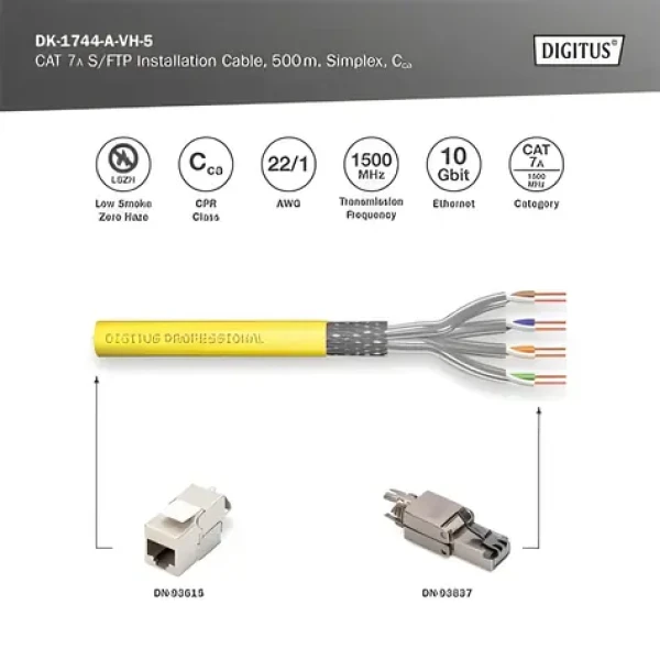 Digitus CAT 7A S-FTP / Instalační datový kabel / 500 m / Simplex / Cca (DK-1744-A-VH-5)