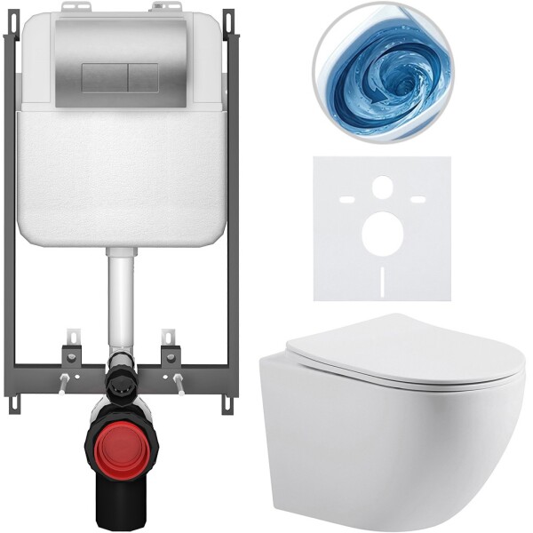 CERANO - Kompletní WC set Basic/Cesso - bílá matná - WC tlačítko Modulo/Stříbrná - pro zazdění - 49x36 CER-8050BD86191
