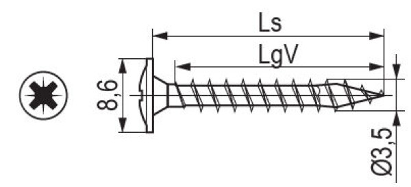 Vrut Spax s čočkovitou hlavou a límcem velikost: 3,5 x 17, nelze po kusech; pouze celá balení: 3000ks