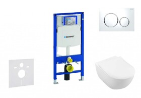 GEBERIT - Duofix Modul pro závěsné WC s tlačítkem Sigma20, bílá/lesklý chrom + Villeroy Boch - WC a sedátko, DirectFlush, SoftClose, CeramicPlus 111.300.00.5 NI4