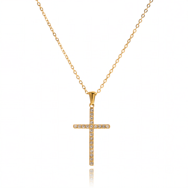 ELENYS Cross Pavé – pozlacený náhrdelník 18K žluté zlato Délka: 40,5+5 cm / max. 45,5 cm