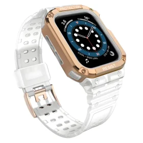Hurtel Protect Strap Band transparentní/rose gold / Řemínek s krytem / Apple Watch 42/44/45 mm
