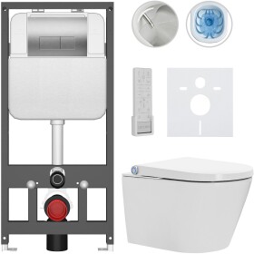CERANO Závěsné WC s bidetem Basic/Cronus Premium - bílá lesklá - WC tlačítko Modulo/Stříbrná - závěsné - předstěnová instalace - 59,3x38,4 cm