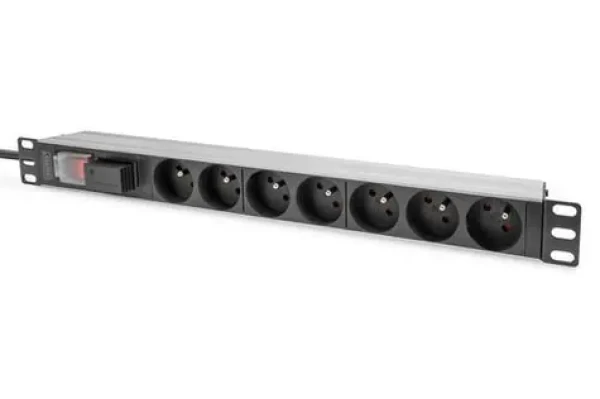 Digitus PDU 1U 7x CEE 7/5 černá / Zásuvková lišta / 230V/16A / kabel 2 m / hliníkové tělo / přepěťová ochrana (DN-95407-FR)