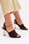 Semišové sandály na jehlovém podpatku se zdobeným náramkem CheBello 4440 čokoládové 36