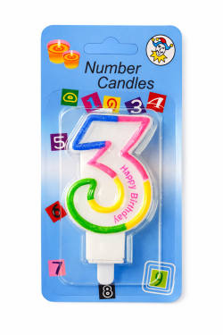 Dortová svíčka duhová č.3, 8,5x4x0,8cm, 1ks