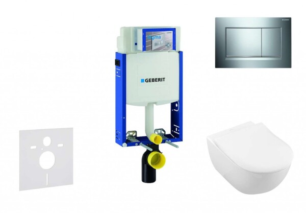 GEBERIT - Kombifix Modul pro závěsné WC s tlačítkem Sigma30, lesklý chrom/chrom mat + Villeroy Boch - WC a sedátko, DirectFlush, SoftClose, CeramicPlus 110.302.00.5 NI6