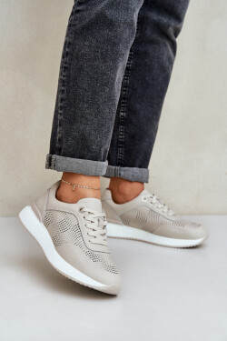 Kožené Sportovní Boty Tenisky Dámské S.Barski LR51-551 Béžové 37