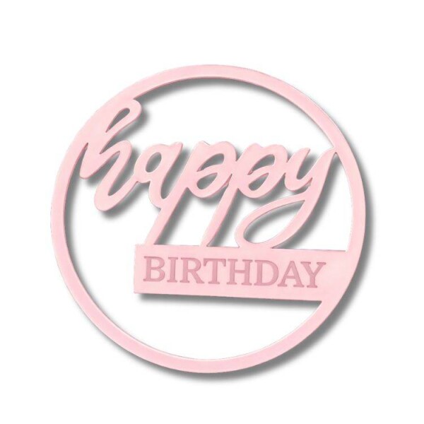 Dortisimo Plastová dekorace na dort Happy Birthday v kruhu růžová (bez zápichu)