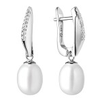 Stříbrné náušnice s bílou perlou a zirkony Pamela, stříbro 925/1000, Bílá