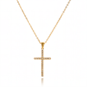 ELENYS Cross Pavé – pozlacený náhrdelník 18K žluté zlato Délka: 40,5+5 cm / max. 45,5 cm