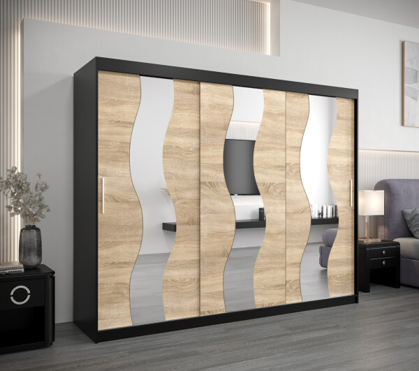 Šatní skříň Abi Se Barva korpusu: Černá, Rozměry: 250 cm, Dveře: Dub sonoma