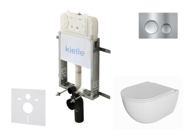 Kielle - Genesis New Set předstěnové instalace, klozetu Oudee, Rimless, sedátka softclose a tlačítka Gemini New I, lesklý chrom 30528SZ02