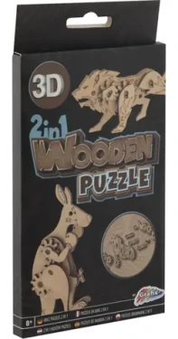 GRAFIX Dřevěné 3D puzzle 2v1 Klokan a lev