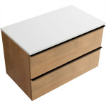 CERANO - Koupelnová skříňka Velora - dub medový, úchytka černá + deska z lit. mramoru Elanys - 12 mm - bílá matná - 80x54,2x46,5 CER-679451