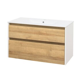 MEREO - Opto, koupelnová skříňka s keramickým umyvadlem 101 cm, bílá/dub Riviera CN932