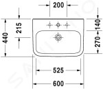 DURAVIT - DuraStyle Umyvadlo Med, 600x440 mm, bez otvoru pro baterii, bílá 2324600070