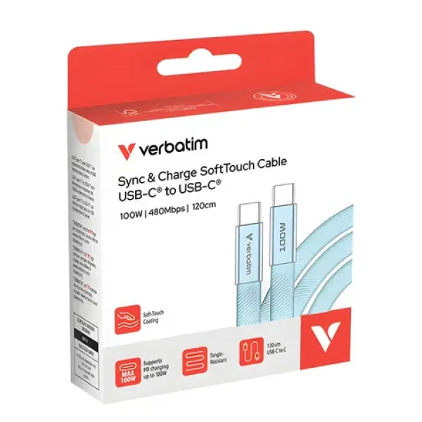 Verbatim 30276 SoftTouch USB-C kabel 1.2m modrá / USB-C(M) / USB-C(M) / 100 W / PD 3.0 (30276)