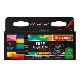 STABILO® FREE Acrylic - T100 Kulatý hrot 1-2 mm - Royal - 5 ks sada s 5 různými barvami (691/5-01)