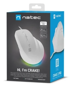 Natec CRAKE 2 PRO bílá / Vertikální myš / pro praváky / optická / drátová USB-A / 12 400 DPI (NMY-2273)