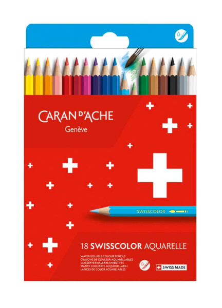 Caran D'ache Swisscolor akvarelové pastelky 18 barev, kartonová