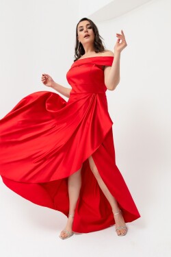 Lafaba Dámské červené lodičkové výstřihy plus velikost saténové večerní šaty plesové šaty